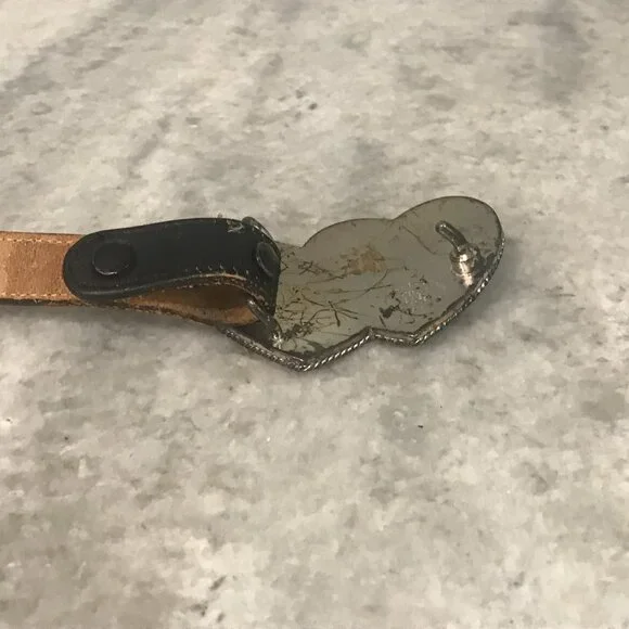 Dan Post Belt Women 32 Black Brown Cowhide Double Heart Buckle Western Rodeo USA - Picture 7 of 10